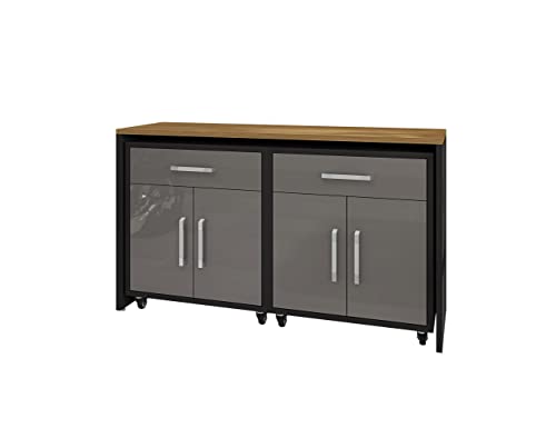 Image of Manhattan Comfort Eiffel Garage Work Station Cabinet Organizers and Storage, Set of 3, Matte Black and Grey