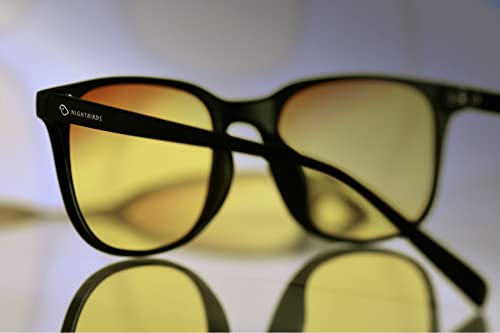 NIGHTBIRDS Night Driving Glasses - NightRaven Matte Black with Dual-Zone Anti-Glare Lens Technology for Men, Women, Medium/Large2