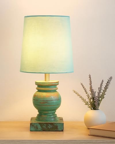 Image of Homesake Distress Small Incandescent Table Lamp for Bedroom Living Room Simple Retro Wood Grain Farmhouse Bedside Lamps Suitable for Nightstand, Gift, Trophy, (Green)