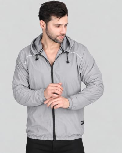 Image of Raincoat for Men Waterproof | Windcheater Jacket for Men | Riding Jacket for Bikers | Water-Resistant Protection with Reflective Safety for Light Rain, Travel & Confidence