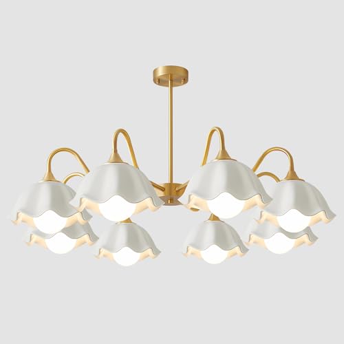 Image of 8-Light Ceramic Sputnik Chandelier Modern Semi Flush Mount Chandelier Gold Mid Century Sputnik Chandelier Living Room Finish Brass Ceiling Light