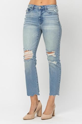 Judy Blue Mid-Rise Destroyed Tinted Wash Crop Straight Jeans – Stylish Comfort -885122