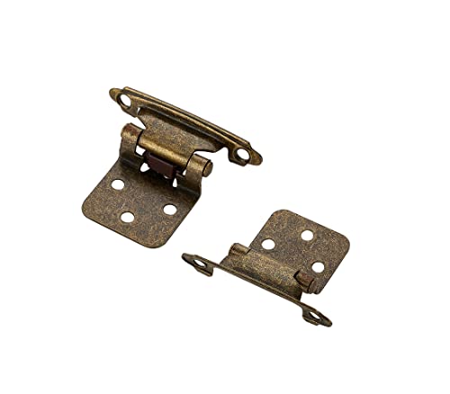 Image of Ravinte 50 Pack (25 Pairs) 1 /2 inch Overlay Cabinet Hinges, Self-Closing Semi-Concealed Face Mount, Antique Brass Decorative Hardware with Door Bumpers for Kitchen & Cupboard Doors