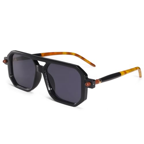 Lunettes de soleil carrées rétro Junsika A1 noir en taille L pour homme et femme