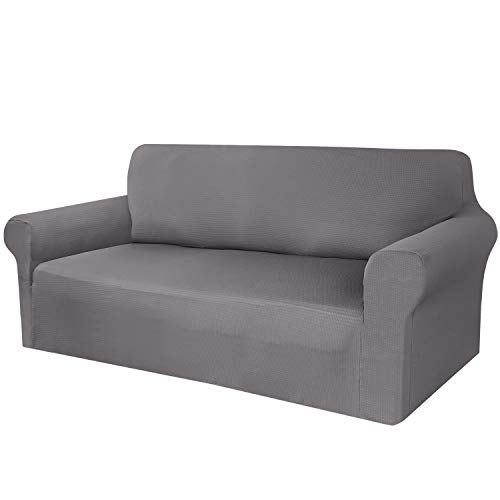 Granbest Funda de Sofá Elástica Funda Sofá Gruesa 1 Pieza Funda para Sofá Premium Antideslizante Protector de Muebles Patrón de Gofre Jacquard(Gris Claro, 4 Plaza)