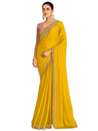 Image of AKHILAM Women's Satin Sequence Embroidery Saree With Unstitched Blouse Piece(SNDLWOD1601 TFH Parent)