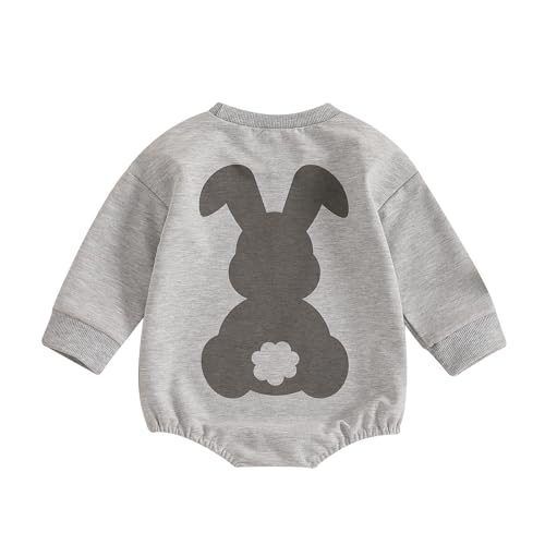 kacubwyy Infant Baby Girl Boy Easter Sweatshirt Bunny Printed Back Ear In Front Clothes Spring Sweater Clothes (Grey,12-18 Months)
