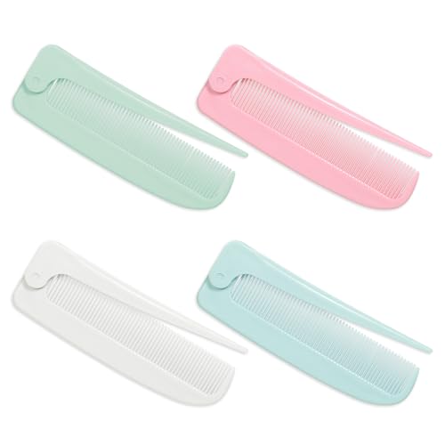 4 Pcs Rat Tail Folding Combs Hair Parting Comb Travel Foldable Comb for Men & Women Portable Small Mini Travel Styling Combs for Braids & Hair Styling