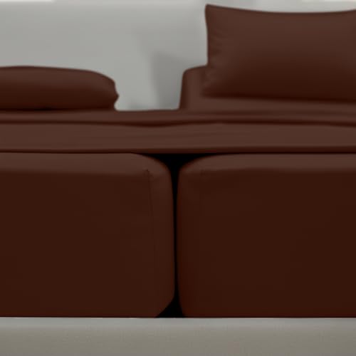 Image of Elegant Comfort Luxurious 1500 Premium Hotel Quality Microfiber Three Line Embroidered Softest 5-Piece Bed Sheet Set, Wrinkle and Fade Resistant, Split King, Chocolate Brown