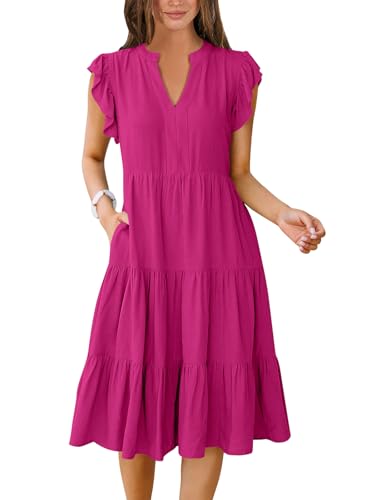 Image of ANRABESS Womens Summer Dress Ruffle Sleeve V Neck Midi Dresses Fashion Casual Fit Flowy Tiered Boho Beach Vacation Sundress
