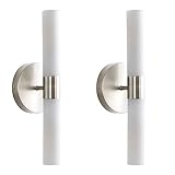 Wall Sconces Set of Two,Brushed Nickel Modern Bathroom Sconces Wall Lighting Frosted Glass Shade Ind