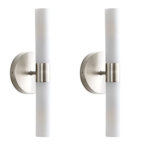 Wall Sconces Set Of Two,Brushed Nickel Modern Bathroom Sconces Wall Lighting Frosted Glass Shade Indoor Wall Mounted Lights Indoor Bathroom Vanity Light Fixtures For Bedroom Living Room Stairs #TOP15