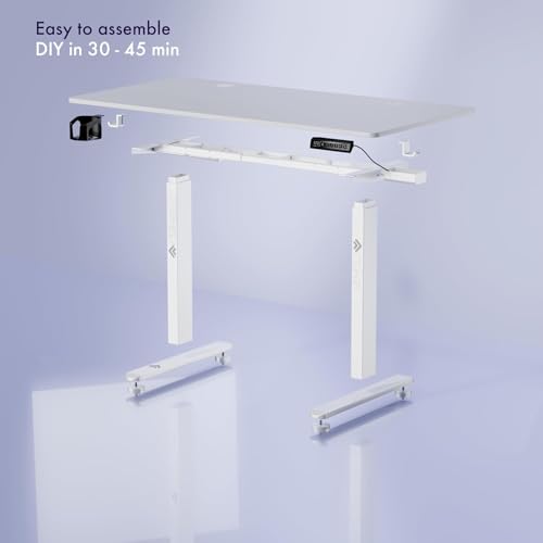 Image of ARTIKEL Artidesk Eco Electric Height Adjustable Table for Office Work & Home-Sit Stand Gaming Desk 80kg Load, Cup Holder, 2 Hooks,Cable Organizer 2Split Tabletop (White, 100x60 CM)