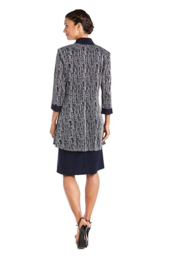 Image of R&M Richards Women's Elegant Metallic Jacquard Knit Jacket Dress | Shimmering 2-Piece Ensemble W /Detachable Necklace