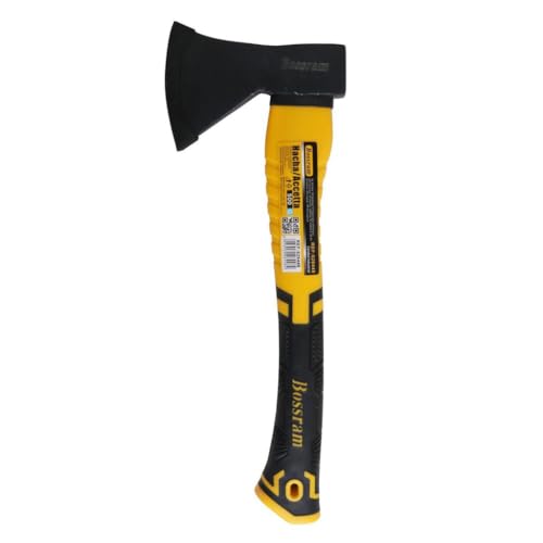 EasySpeed Hacha de Mano, Hacha con Mago de Fibra Vidrio Antideslizante para Ramas y Leña con Cabeza de 500 gr, Corte Preciso para Jardinería y Camping, Uso Doméstico y Profesional, Negro y Amarillo