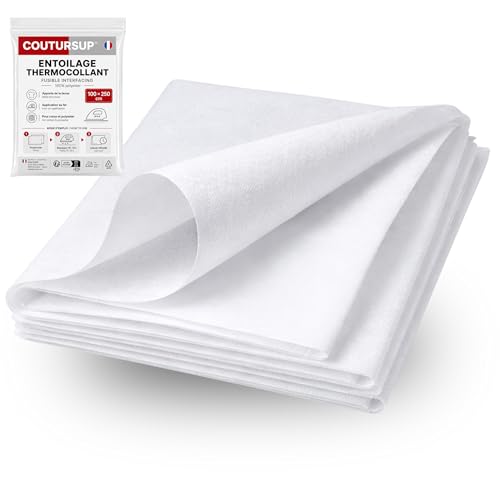 Coutursup — Marque Française | Entoilage Thermocollant Couture Blanc 100×250 cm | Renfort Non Tissé Polyester, Idéal Couture, Vêtements, Sacs et Loisirs...