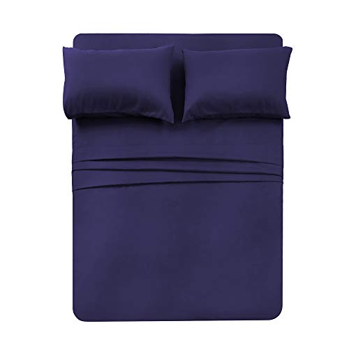 Image of 4 Piece Bed Sheet Set (Full,Blue) 1 Flat Sheet,1 Fitted Sheet and 2 Pillow Cases,Brushed Microfiber Luxury Bedding with Deep Pockets