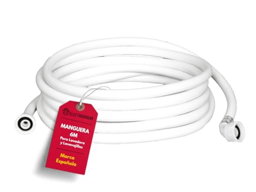 ELECTROHOGAR Toma Lavadora y Lavavajillas | Medidas desde 1,5M hasta 6M | Manguera Entrada de Agua Compatible con Todas las Marcas: LG, Bosch, AEG- 6 Metros | Fácil de Colocar