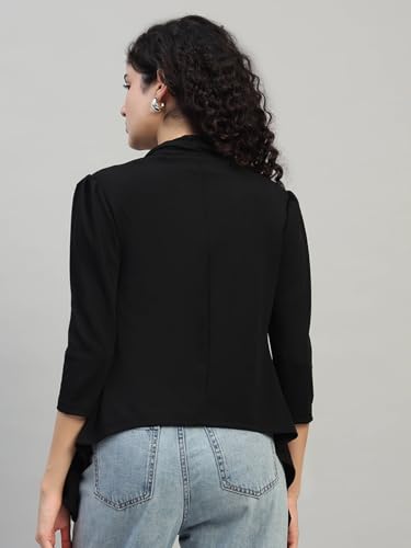 Image of Cotton Blend Women's Single Breasted Relaxed Fit Shawl Collar 3 /4 Sleeve Blazer