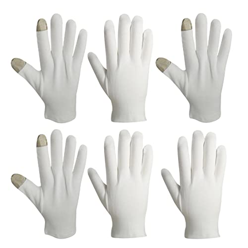 guantes humectantes - 3 par pantalla táctil media guantes hidratantes de algodón blanco para dormir durante la noche curar eczema loción dormir guantes tratamiento spa reparación áspera agrietada