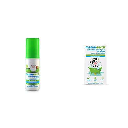 Image of Mamaearth Nourishing Hair Oil for Babies 100ml (0-10 years) & Milky Soft Bathing Bar for Babies with Oats, Milk & Calendula - 75g x 2