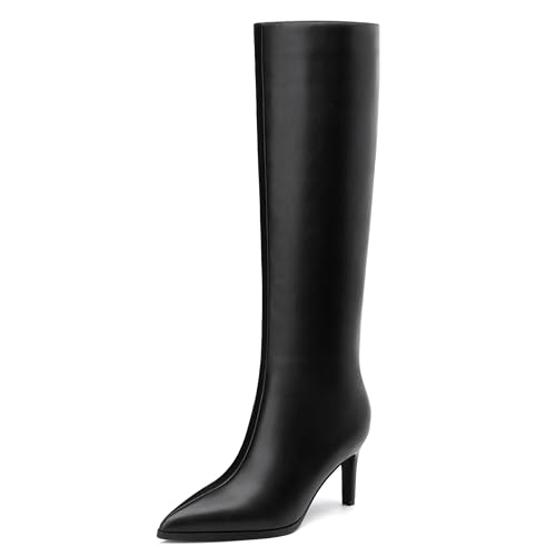Image of ROSERWISH Women's Knee High Boots Pointed Toe Low Kitten Heel Tall Boots Comfortable Casual Fall Long Boots With Side Zipper