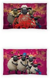 DDECOR - Shaun The Sheep 180TC 100% Cotton Double Bedsheet with 2 Pillow Covers, Red