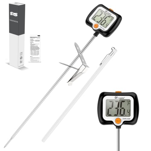 Image of Digital Candy Thermometer with 180 Rotating LED Screen, 304 Stainless Steel Probe, Heat Shield, 2 Pot Clips, Accurate Sugar & Deep Fry Thermometer - Black