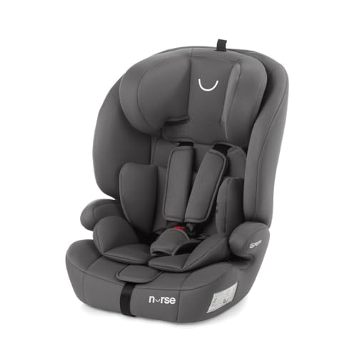 Nurse by Jané Grip Seggiolino Auto i-Size 76–150 cm, 2–12 Anni, Senza Isofix, Installazione con Cintura, 9 Posizioni, Gruppo 1 2 3, Grigio