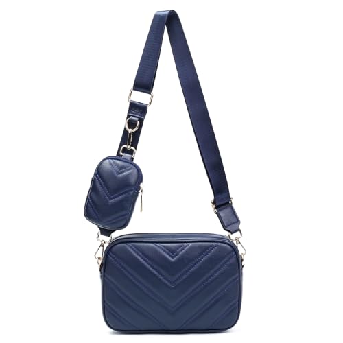 Image of Herald Quilted Small Crossbody Bag with Coin Pouch for Women | Lightweight, Vegan Leather, Trendy Style, Detachable Mini Pouch, 2 Size Cross Body Handbags with Wide Strap for Daily Travel