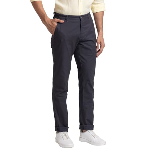 Image of Colorplus Men's Cotton Blend Solid Piece Dyed Pattern Contemporary Fit Flat Front Casual Trouser