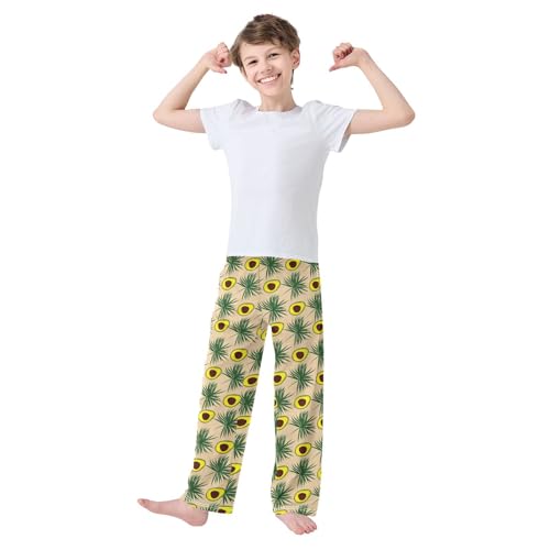 Avocado Palm Leaf Boys Long Pants Soft Trousers Elastic Waist Kids Lounge Bottoms with Pockets S-XL2