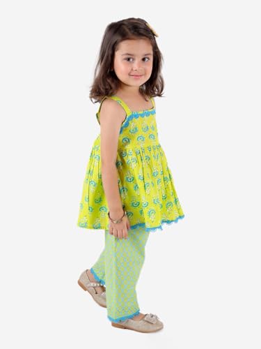 Image of superminis Girls Cotton Floral Printed Gotta Work Kurti Duppata and Matching Afgani Ethnic Wear Set