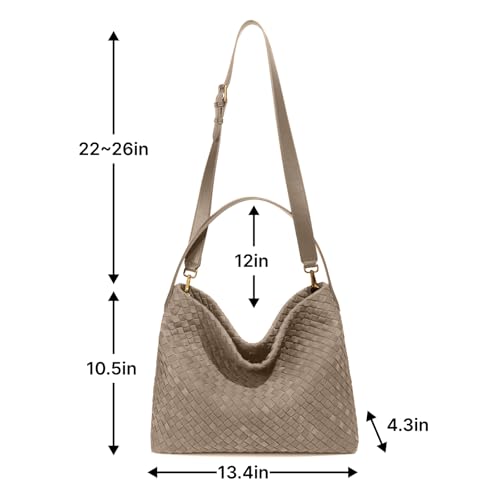 Image of Suede Woven Tote Bag for Women, Hobo Shoulder Bag for Work Travel