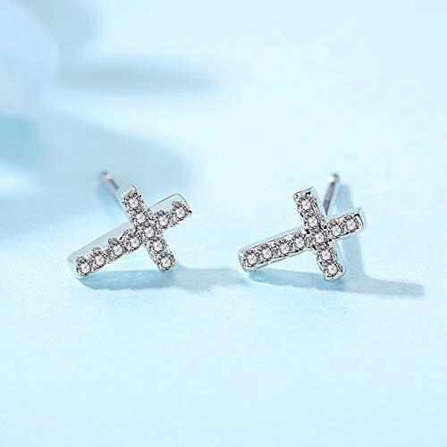REVEMCN 925 Sterling Silver and Stainless Steel Cross Stud Earrings for Women Men, 3 Pairs3