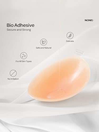 Image of NONIO Adhesive Bra Strapless Sticky Invisible Push up Reusable Silicone The Best Off Backless Viscous for Women (US, Cup Band, F, Nude)