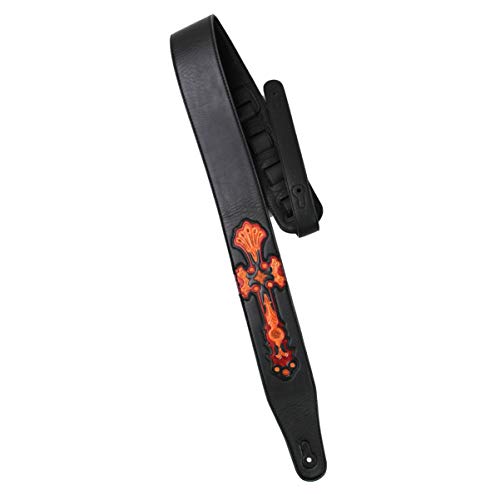 Walker & Williams CVG-23-BB Sangle de guitare en cuir Noir/rouge Motif croix - Les Beatles, Paul McCartney, John Lennon, RIngo Starr, George Harrison Walker & Williams CVG-23-BB Sangle de guitare en cuir Noir/rouge Motif croix