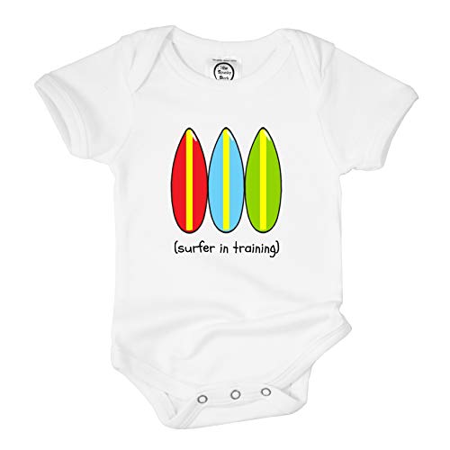 Image of The Spunky Stork Baby Boys & Girls Surfer Surfboard Organic Summer Surf Bodysuit