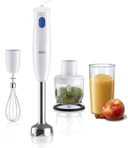 Image of Braun MultiQuick 1, Powerful 450W Hand Blender, Made in Europe, EasyTwist Technology, Lightweight, Stainless Steel Design, Dishwasher Safe, All-in-1: Blender, Grinder, Chopper & Whisker, MQ10.202M