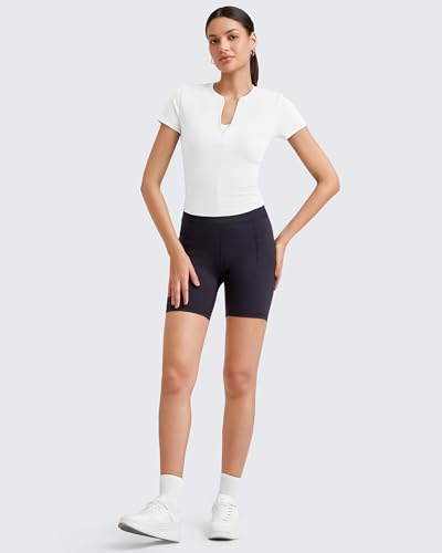 Image of G4Free BareFeel Womens Workout Tops Short Sleeve Half Zip Slim Fit Athletic Shirts Gym Running Yoga Slight Crop Tshirts