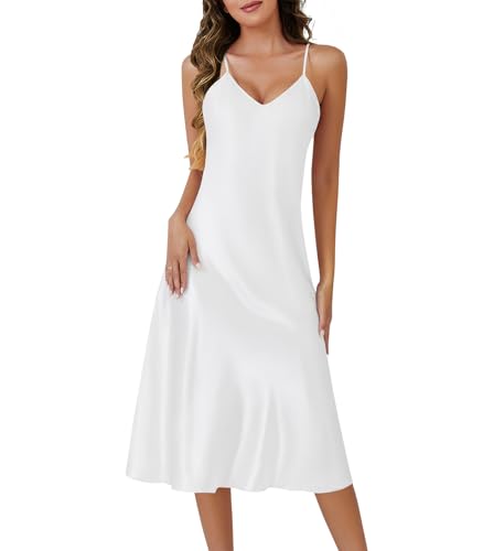 Silk Nightgown for Women Long Satin Sleep Slip Dress Silky Night Dress V Neck Chemise Nightie Soft Nightwear