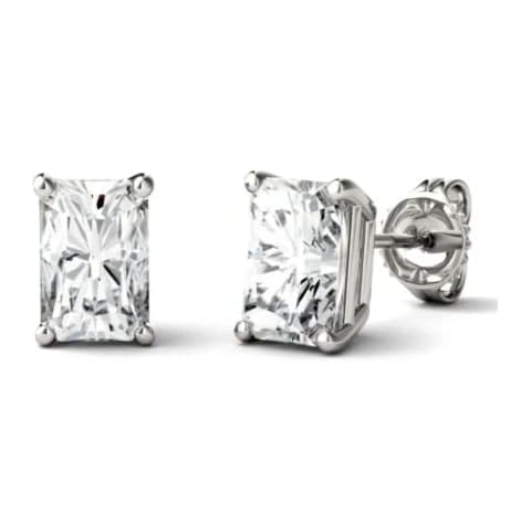 TwoBirch 2 Carat DEW Radiant Cut Moissanite Stud Earrings set In 18k White Gold Plated Silver (Certified) Cover