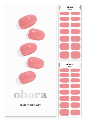 ohora Semi Cured Gel Nail Strips (N Cream Glow) - Works with Any Nail Lamps, Salon-Quality, Long Lasting, Easy to Apply & Remove - Includes 2 Prep Pads, Nail File & Wooden Stick - Pink