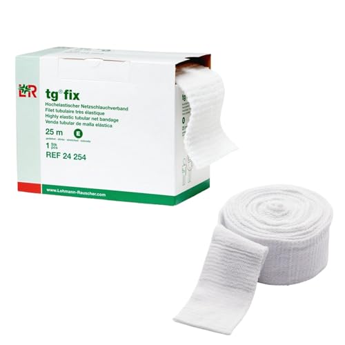 Image of Lohmann & Rauscher tg Fix Net Tubular Bandage, Elastic Mesh Retainer for Wound Dressings, Size E for Large Trunk, Hip, and Armpit, 140cm x 25m, Wide-Mesh, Bi-Elastic, Ladder‑Proof, Cuttable Netting