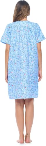Image of Casual Nights Women's Snap - Front House Dress Short Sleeve Woven Housecoat Duster Lounger Robe with Pockets