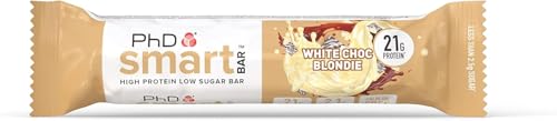 PhD Nutrition Smart Protein Bars - 21g Protein, Low Calorie Snacks, Great Tasting High Protein Snacks & Low Sugar Healthy Snacks for Workout Recovery, White Chocolate Blondie Flavour, 64g, 12 Pack