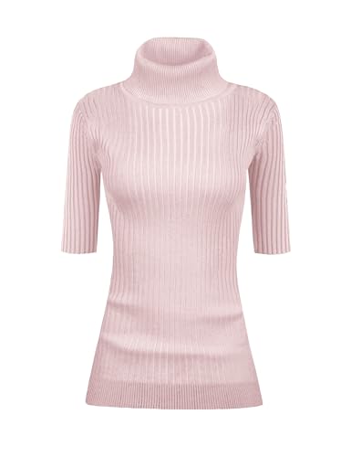 Image of v28 Women Turtleneck 1 /2 Half Sleeve Highly Stretchy Ribbed Knit Fitted Sweater