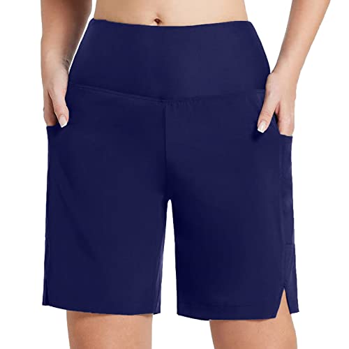 Pantalón corto de baño de mujer antirrozaduras con talle alto reductor para piscina