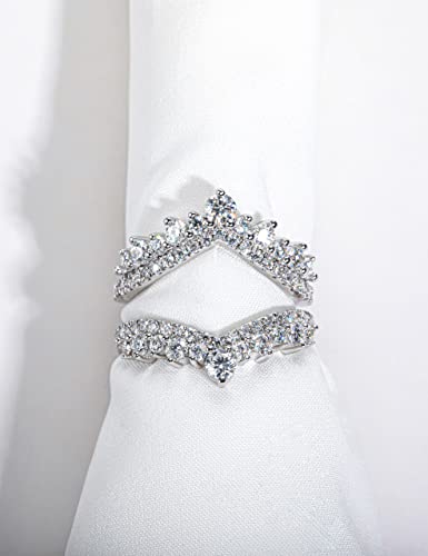 CannyCat 1.23 CTTW Moissanite Ring Enhancers 2 pieces Moissanite Curved Wedding Bands for Women Platinum-Plated Silver Eternity Stacking Rings Wrap Guard for Engagement Anniversary Ring4