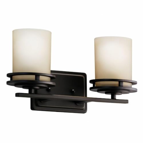 Image of Kichler Hendrik 14.5 inch 2 Light Vanity Light with Light Umber Etched Glass Olde Bronze